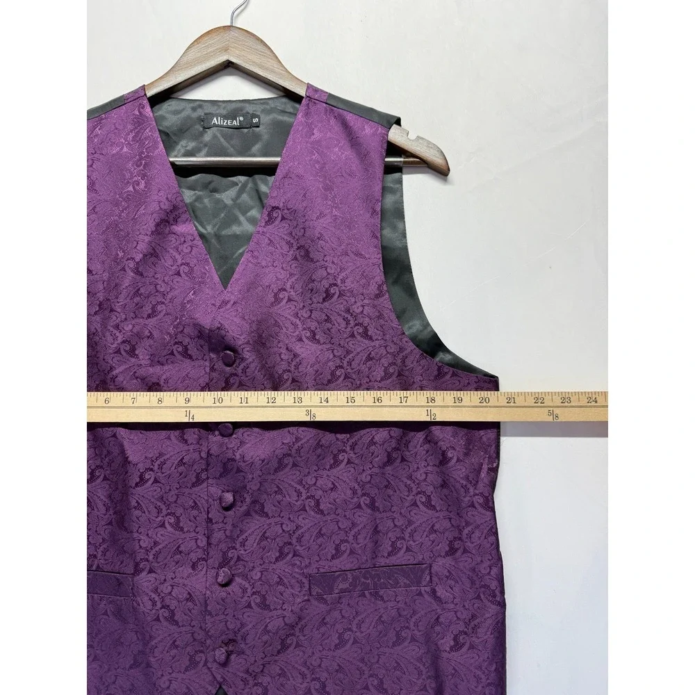 Alizeal Waistcoat Mens S Purple Jacquard Paisley Single‎ Breasted Wedding Formal